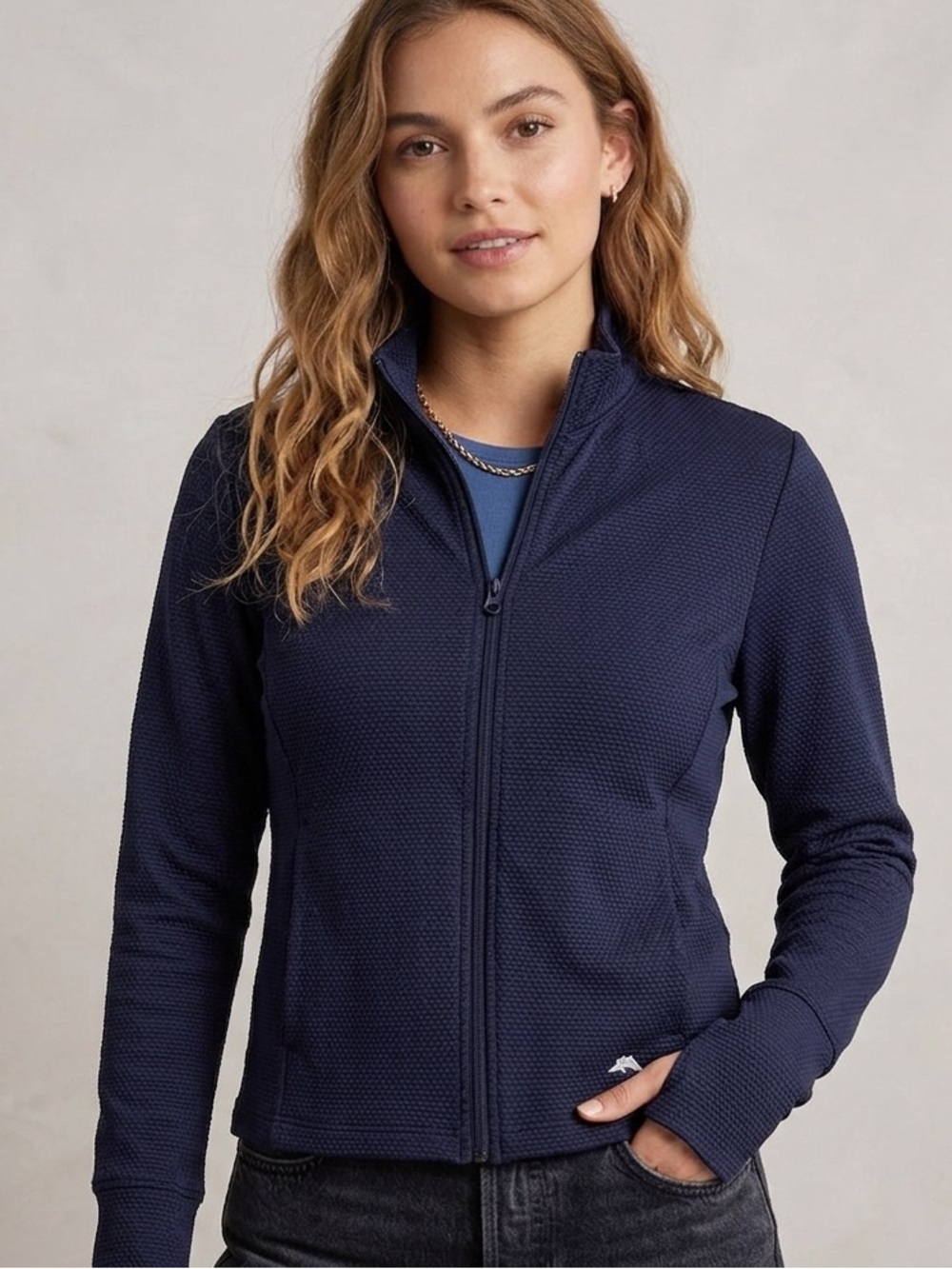 Tommy Bahama Golf Women's Dark Blue Full Zip-Up Textured Jacket, Size Small